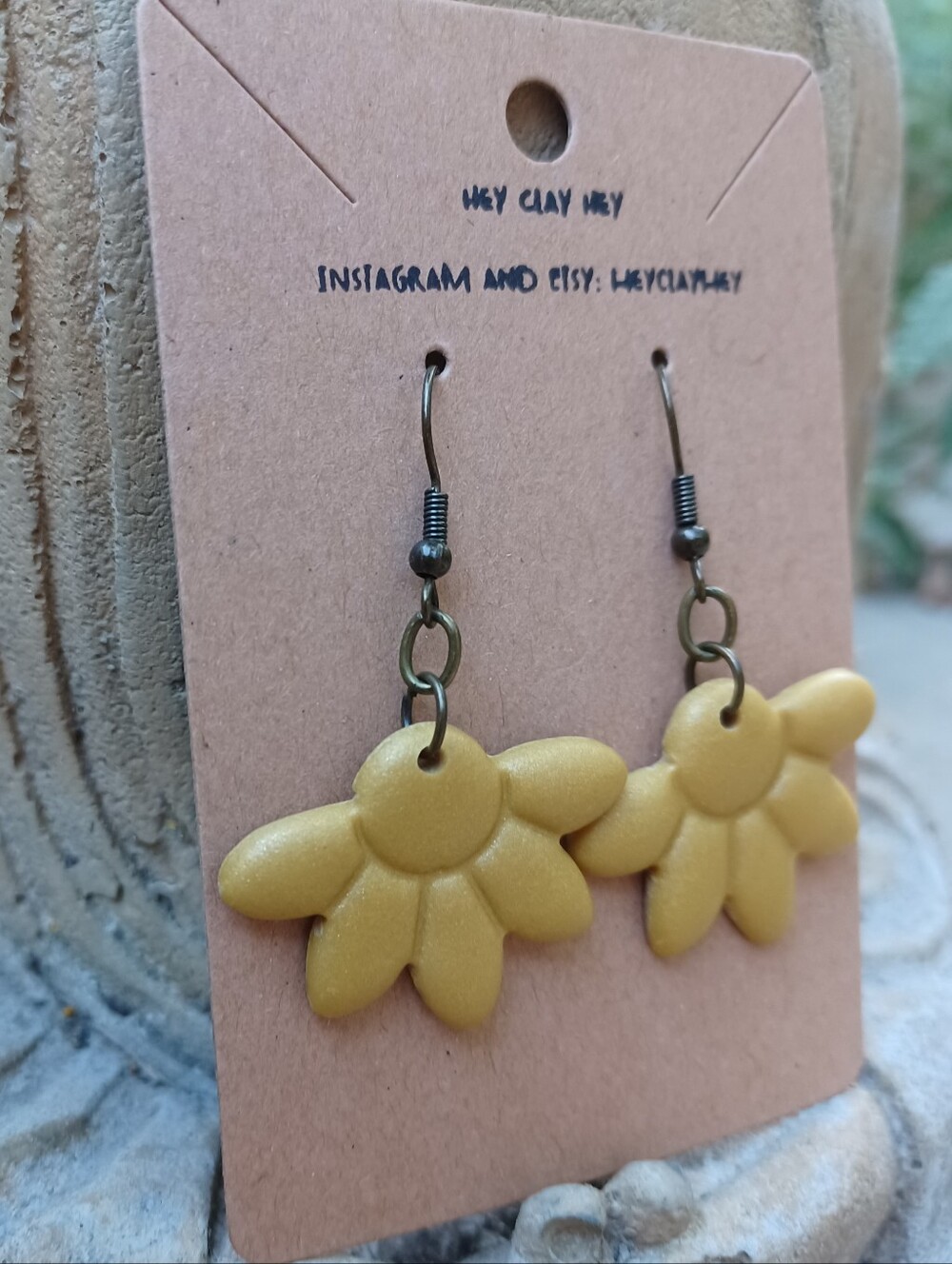 💗 3/$10 💗 Handmade Yellow Clay Half Floral Earrings - Picture 3 of 5